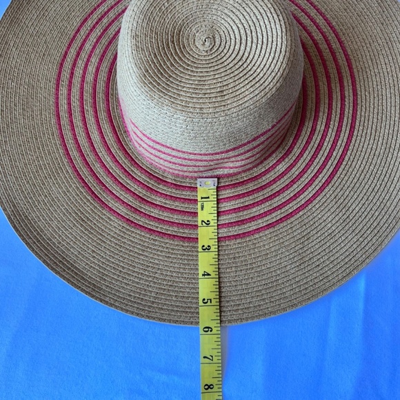 J. Crew Floppy Wide Brim Red Striped Straw Sun Beach Hat - Picture 3 of 7